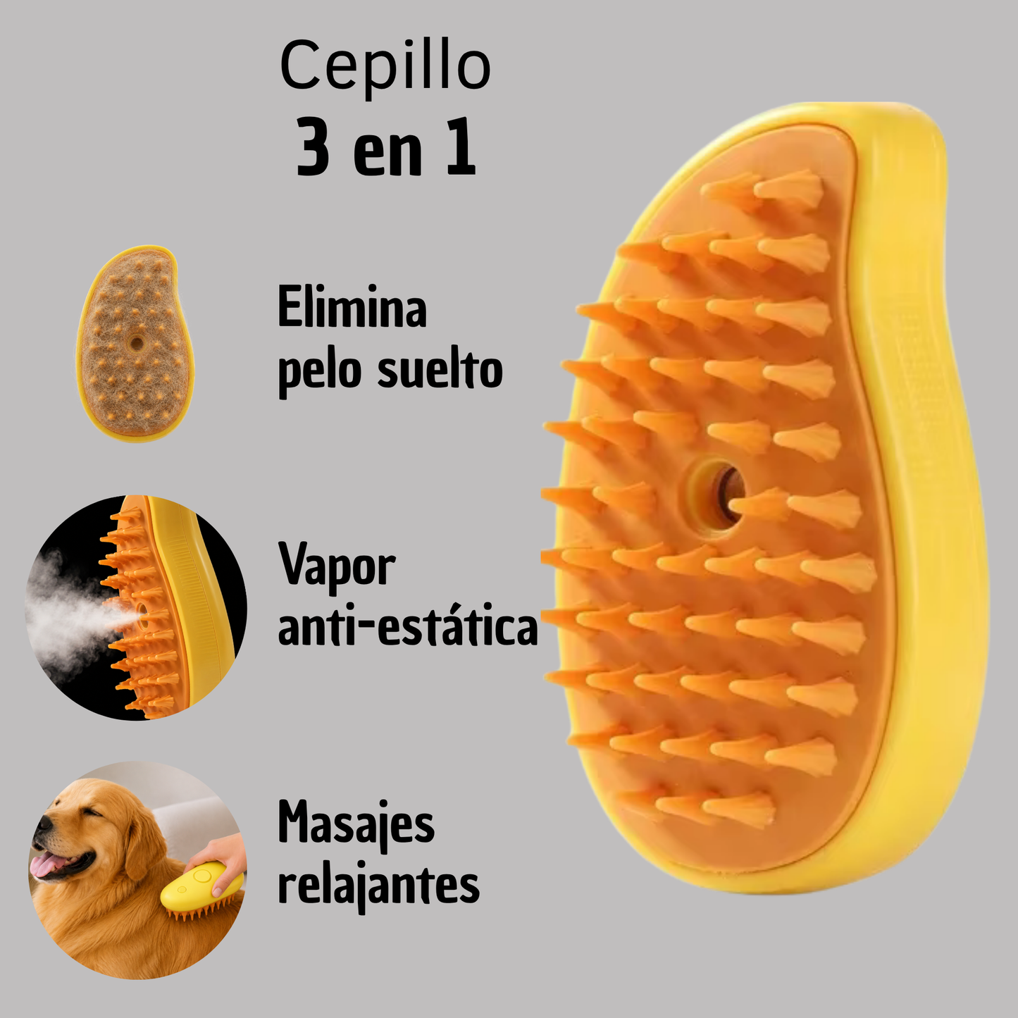 Cepillo de vapor para mascotas 3 en 1